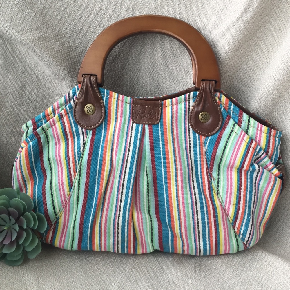 Relic striped canvas Bag with wood handles